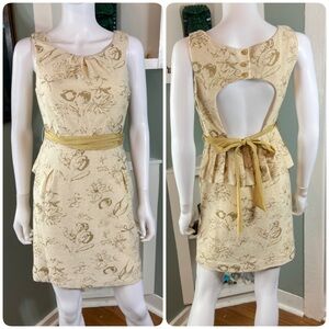 Moulinette Soeurs metallic gold Cream Floral Backless Dress shift mini 0 cut out